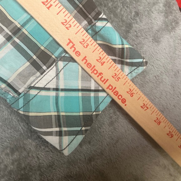 BKE Mens Slim Fit Western Pearl Snap Shirt Turquoise Plaid Cotton Large - Picture 6 of 10